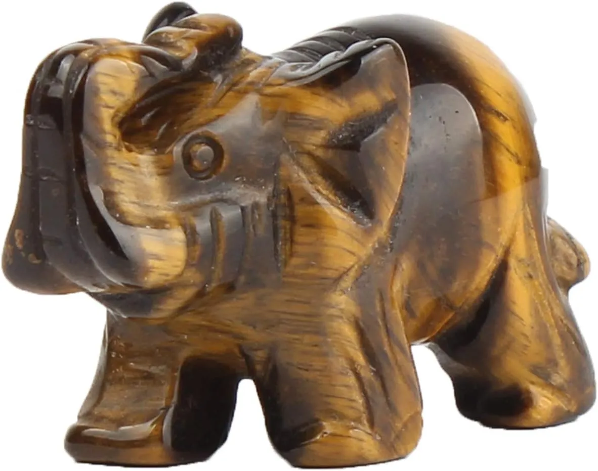 YWG Yellow Tiger Eye Elephant 1.5 Inches Statue Crafts Natural Stone Carved Figurine Chakra Carving Stones Healing Reiki