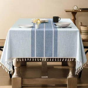 ZeeMart Contrast Linen Table Cloth Square Table Cloths 52x52 Inch Blue, Farmhouse Style Heavy Weight Blue Tablecloth, Water Resistant Burlap Tablecloths