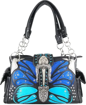 Zelris Buckle Abstract Butterfly Artwork Women Conceal Carry Shoulder Handbag