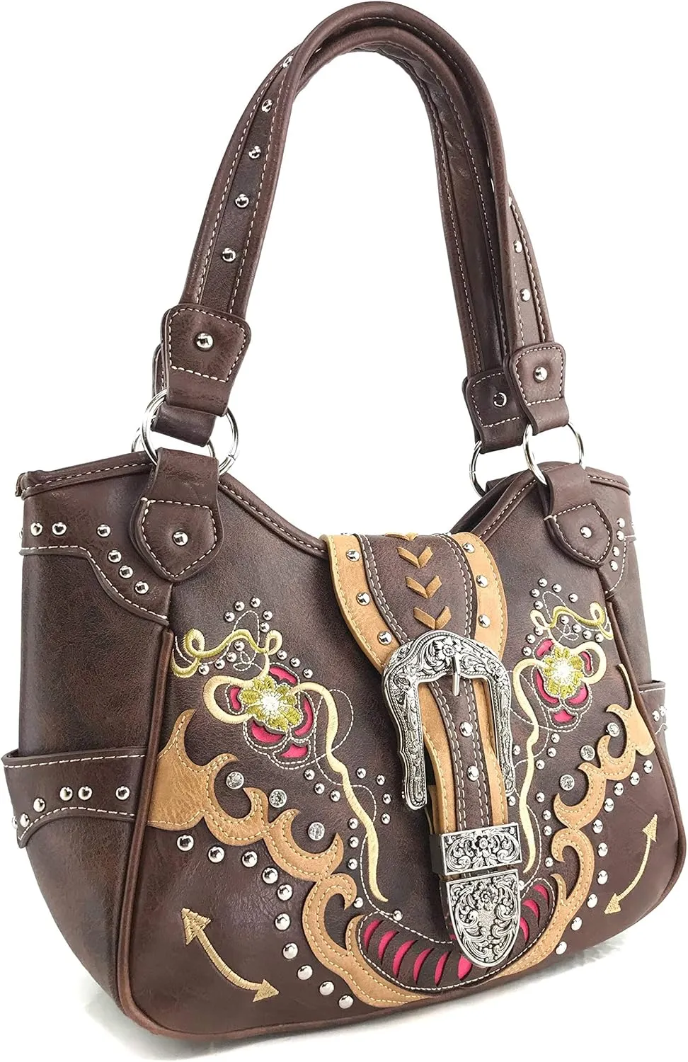 Zelris Floral Poppy Buckle Western Women Conceal Carry Tote Handbag Purse Set