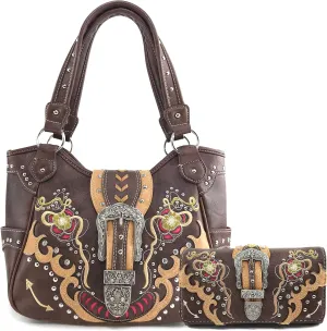 Zelris Floral Poppy Buckle Western Women Conceal Carry Tote Handbag Purse Set